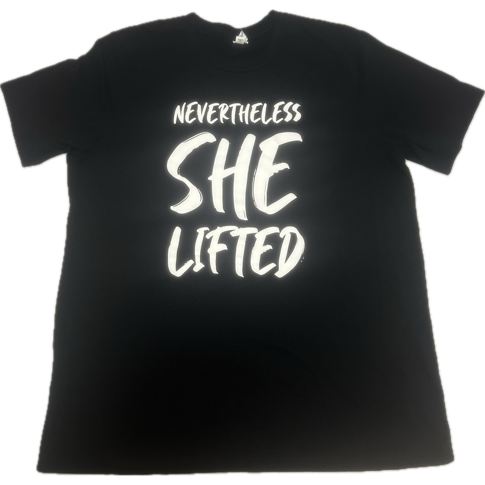 Bella+Canvas Womens XL Nevertheless She Lifted Graphic Tee Black‎ Gym Fitness